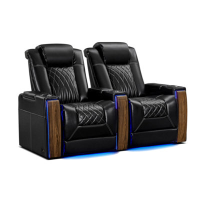 Valencia Tuscany Executive Heat And Massage Home Theater Seating Row Of 2 Black Nappa Leather Power Recliner - image 1