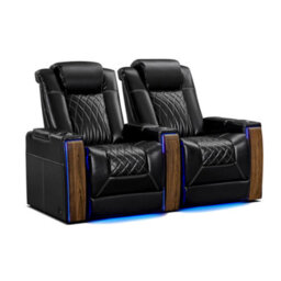 Valencia Tuscany Executive Heat And Massage Home Theater Seating Row Of 2 Black Nappa Leather Power Recliner
