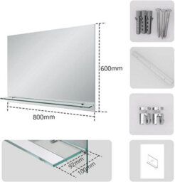 Emke Frameless Mirror With Shelf - Small Bathroom Wall Shaving Mirror With Storage, Rectangle Vanity Mirrors 60X80Cm - thumbnail 5