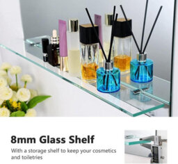 Emke Frameless Mirror With Shelf - Small Bathroom Wall Shaving Mirror With Storage, Rectangle Vanity Mirrors 60X80Cm - thumbnail 2