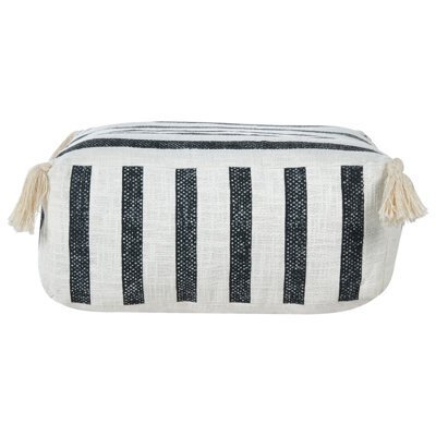 Wyld And Coco Handmade Black-And-White Striped Cotton Floor Cushion Pouffe 45 X 45 X 20 Cm - image 1