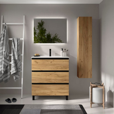 Cygnus bath Bequia Metal 3C Vanity Unit 80Cm Oak Basin Ceramic - image 1