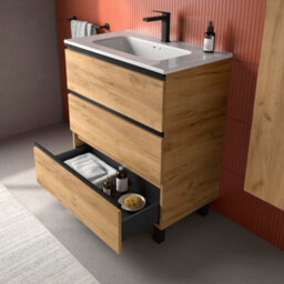 Cygnus bath Bequia Metal 3C Vanity Unit 80Cm Oak Basin Ceramic - thumbnail 2