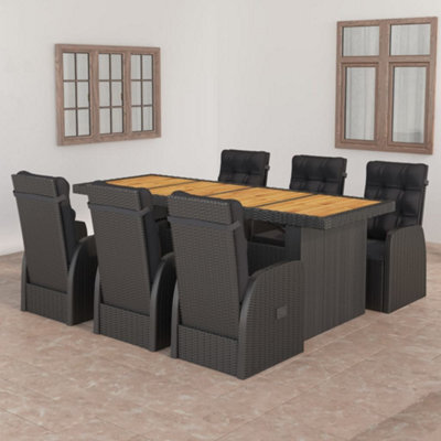 Berkfield 7 Piece Garden Dining Set With Cushions Black Poly Rattan - image 1