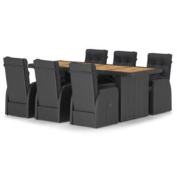 Berkfield 7 Piece Garden Dining Set With Cushions Black Poly Rattan - thumbnail 2