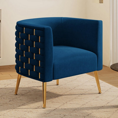 Seynar Navy Velvet Tufted Barrel Accent Chair, Woven Upholstery With Wide Bucket Seat - image 1