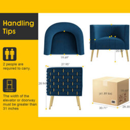 Seynar Navy Velvet Tufted Barrel Accent Chair, Woven Upholstery With Wide Bucket Seat - thumbnail 5