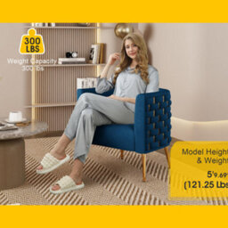 Seynar Navy Velvet Tufted Barrel Accent Chair, Woven Upholstery With Wide Bucket Seat - thumbnail 2