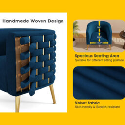 Seynar Navy Velvet Tufted Barrel Accent Chair, Woven Upholstery With Wide Bucket Seat - thumbnail 4