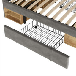 Abrihome Grey Velvet Single Bed With Storage Drawers & Adjustable Headboard, 90X190Cm - thumbnail 8