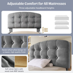 Abrihome Grey Velvet Single Bed With Storage Drawers & Adjustable Headboard, 90X190Cm - thumbnail 2