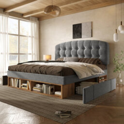 Abrihome Grey Velvet Single Bed With Storage Drawers & Adjustable Headboard, 90X190Cm