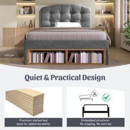 Abrihome Grey Velvet Single Bed With Storage Drawers & Adjustable Headboard, 90X190Cm - thumbnail 4