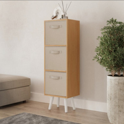 Urbn-Living Urbnliving 80Cm Height 3 Tier Beech Wooden Storage Bookcase Scandinavian Style White Legs With Beige Inserts - image 1