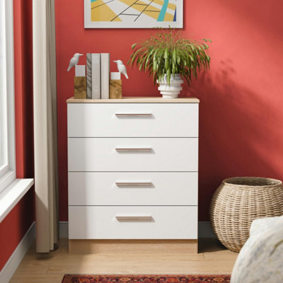 Trent 4 Drawer Chest Of Drawers In White Matt & Bardolino Oak (Ready Assembled) - image 1