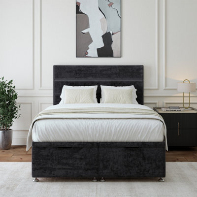 Bedmaster Black Luxury Velvet Ottoman Divan Base And Lined Headboard King Size - image 1