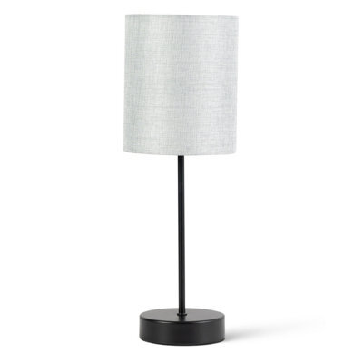 Lighting Supermarket Stockholm Black Cup Stick Table Lamp With Grey Linen Cylinder Shade - image 1