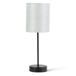 Lighting Supermarket Stockholm Black Cup Stick Table Lamp With Grey Linen Cylinder Shade - thumbnail 1