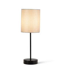 Lighting Supermarket Stockholm Black Cup Stick Table Lamp With Grey Linen Cylinder Shade - thumbnail 2