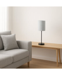 Lighting Supermarket Stockholm Black Cup Stick Table Lamp With Grey Linen Cylinder Shade - thumbnail 6