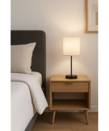 Lighting Supermarket Stockholm Black Cup Stick Table Lamp With Grey Linen Cylinder Shade - thumbnail 7