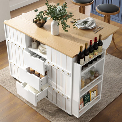 Abrihome White Kitchen Trolley With Wood Grain Top, Spice Rack, Towel Rail & Castors - image 1