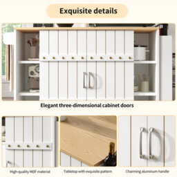 Abrihome White Kitchen Trolley With Wood Grain Top, Spice Rack, Towel Rail & Castors - thumbnail 2