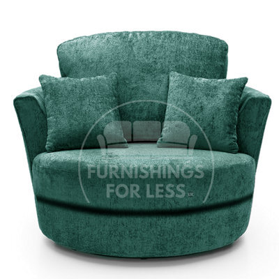 Furnishings For Less UK Monaco Chenille Fabric Swivel Chair 360 Rotation Foam Teal