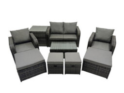 Fimous Outdoor Love Sofa Reclining Chair Coffee Table Set Garden Rattan Furniture Set 8 Seater With 4 Stools Side Table Dark Grey - thumbnail 2