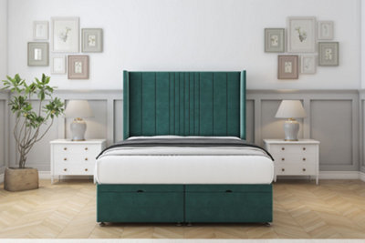"Comfort Grace Emerald Plush Ottoman Bed Base With 54"" Wingback Headboard 4' Small Double" - image 1