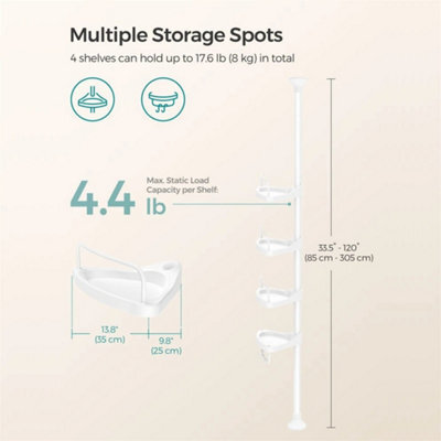 White Adjustable Corner Bathroom Shelf Shower Caddy Storage Telescopic Pole Unit - image 1