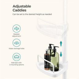 White Adjustable Corner Bathroom Shelf Shower Caddy Storage Telescopic Pole Unit - thumbnail 4