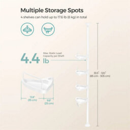 White Adjustable Corner Bathroom Shelf Shower Caddy Storage Telescopic Pole Unit - thumbnail 1
