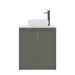 Royal Bathrooms Royal Bathroom Elmore 700mm Matt Green Freestanding Countertop Bathroom Vanity Unit 2 Door Plain White Worktop With Milan Basin - thumbnail 7