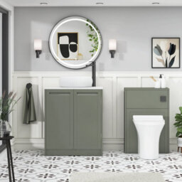 Royal Bathrooms Royal Bathroom Elmore 700mm Matt Green Freestanding Countertop Bathroom Vanity Unit 2 Door Plain White Worktop With Milan Basin - thumbnail 5