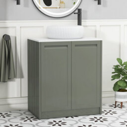 Royal Bathrooms Royal Bathroom Elmore 700mm Matt Green Freestanding Countertop Bathroom Vanity Unit 2 Door Plain White Worktop With Milan Basin - thumbnail 1