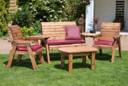 Charles Taylor Wooden Garden 4 Seater Multi Chair Bench Set & Table Red Cushion - thumbnail 1