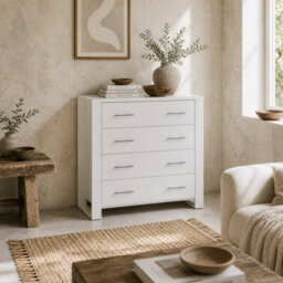 Wyld Haus Moyota 4-Drawer White Chest Of Drawers With Silver Metal Handles, 90W X 40D X 92H Cm - thumbnail 1