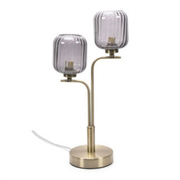 Valuelights Amelie Gold 2 Way Table Lamp With Smoked Ribbed Glass Shades - thumbnail 2