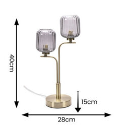 Valuelights Amelie Gold 2 Way Table Lamp With Smoked Ribbed Glass Shades - thumbnail 8