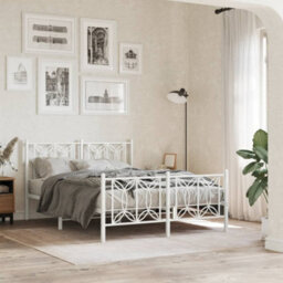 Berkfield Metal Bed Frame Without Mattress With Footboard White 140X200Cm - thumbnail 1