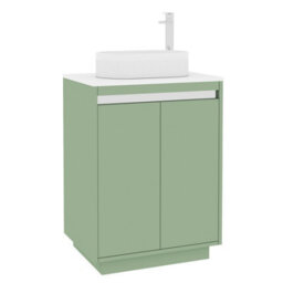 Royal Bathrooms Orion 600mm Mint Sage Floor Standing Plain White Countertop Vanity Unit 2 Door With Lyon Basin & Chrome Accent Trim - thumbnail 6