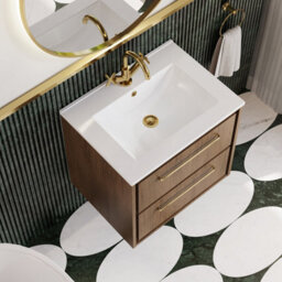 Hudson Reed Lille Wall Hung Two Drawer Contemporary Vanity Unit With 1 Tap Hole Basin In Antique Oak, 610 X 557mm - thumbnail 3