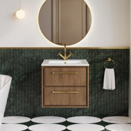 Hudson Reed Lille Wall Hung Two Drawer Contemporary Vanity Unit With 1 Tap Hole Basin In Antique Oak, 610 X 557mm - thumbnail 2