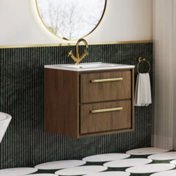Hudson Reed Lille Wall Hung Two Drawer Contemporary Vanity Unit With 1 Tap Hole Basin In Antique Oak, 610 X 557mm - thumbnail 4
