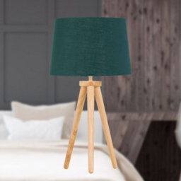 First Choice Lighting Set Of 2 Light Oak Table Lamp Or Bedside Lights With Green Gold Shades - thumbnail 4