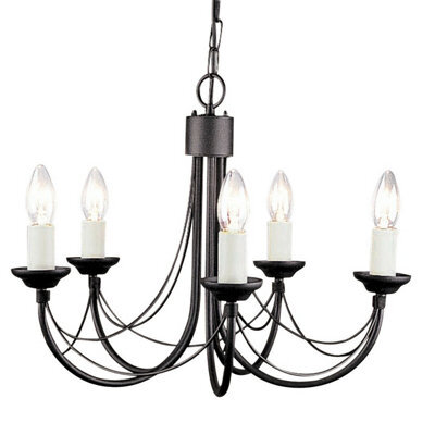 Elegant 5-Bulb Gothic Chandelier In Ivory And Black Finish