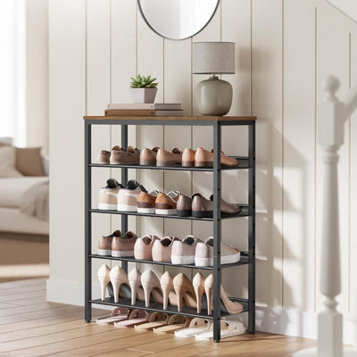 Songmics Shoe Rack, 5-Tier Shoe Storage With Shelves And Large Top, Adjustable Shelves, Space-Saving, Honey Brown And Ink Black - image 1