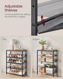 Songmics Shoe Rack, 5-Tier Shoe Storage With Shelves And Large Top, Adjustable Shelves, Space-Saving, Honey Brown And Ink Black - thumbnail 5