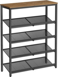 Songmics Shoe Rack, 5-Tier Shoe Storage With Shelves And Large Top, Adjustable Shelves, Space-Saving, Honey Brown And Ink Black - thumbnail 7
